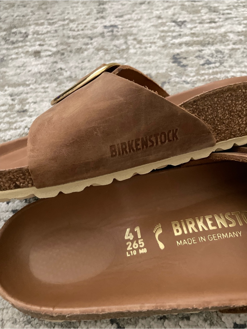 Birkenstock Madrid Big Buckle Cognac Brown Leather 41 Size 10 Gold - Picture 4 of 8